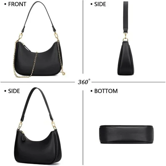 Women Black Polyurethane Leather Shoulder Bag and Handbags Underarm Purse Clutch - Picture 5 of 7